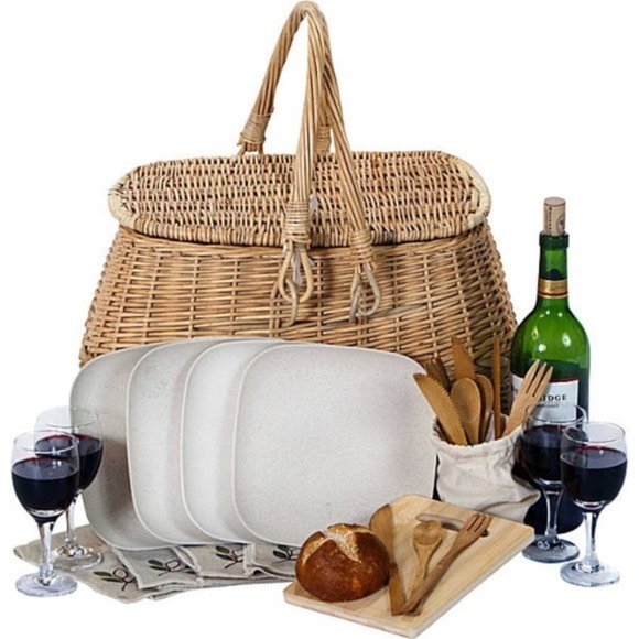 LUXURY ECO PICNIC SET 4 FOUR WINE ENGAGEMENT DATE NIGHT PROPOSAL OAK & OLIVE - Picture 1 of 10